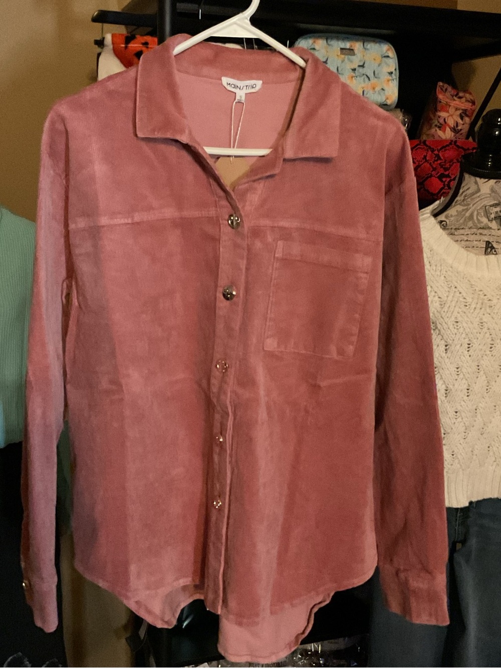 Mainstays Rose Velvet Button-Down Casual Shirt